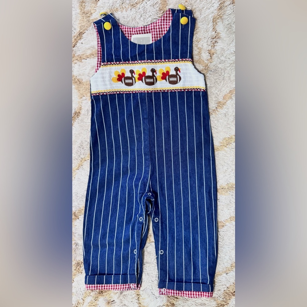 Smocked Football Turkey Overalls